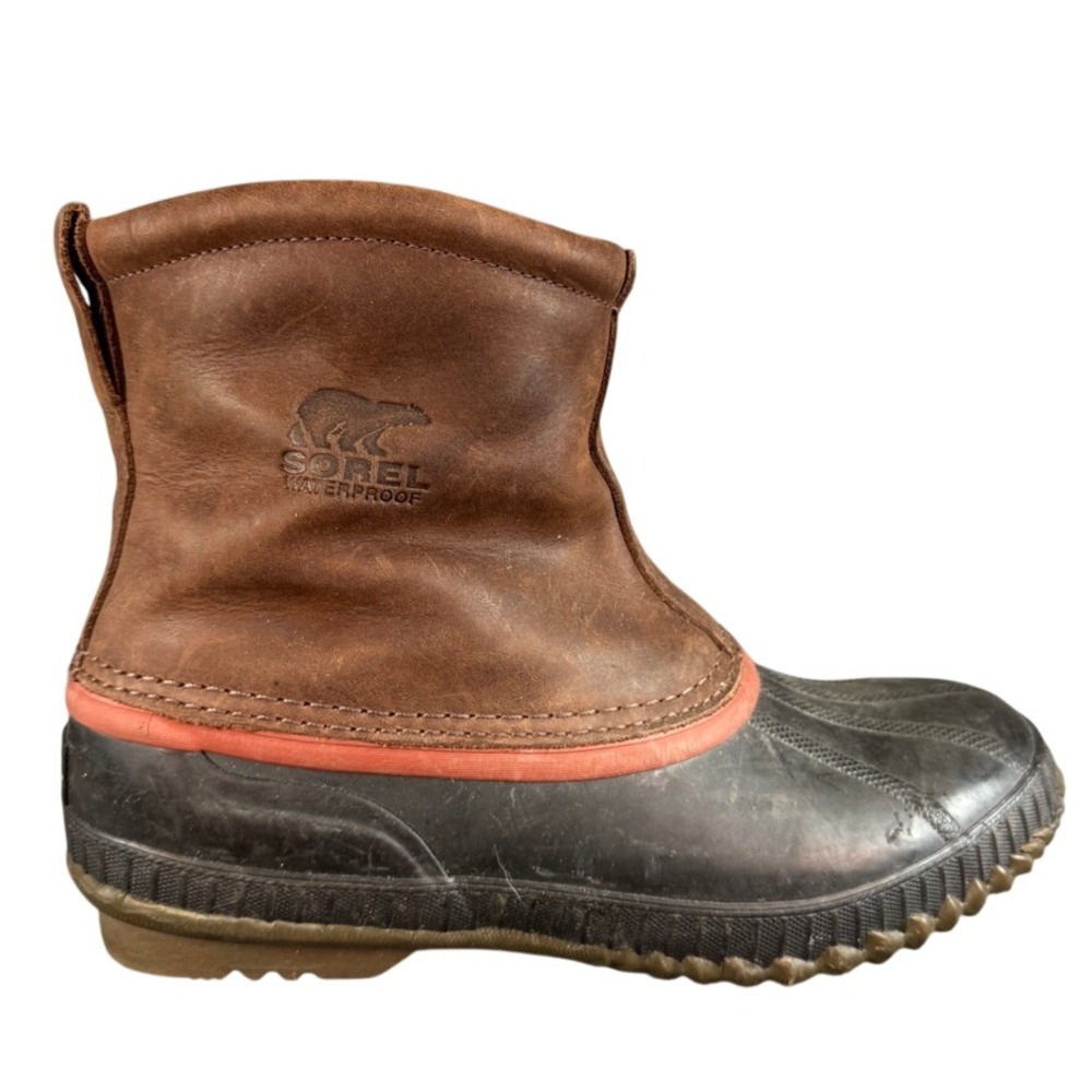 Sorel Waterproof Duck Boots Brown Leather Insulated Thinsulate Rubber Mens 9.5